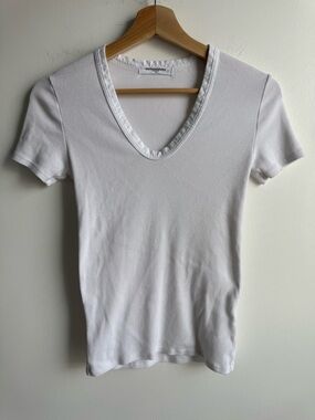 PerfectWhiteTee Ribbed V Neck Short Sleeve Top, sz. S.